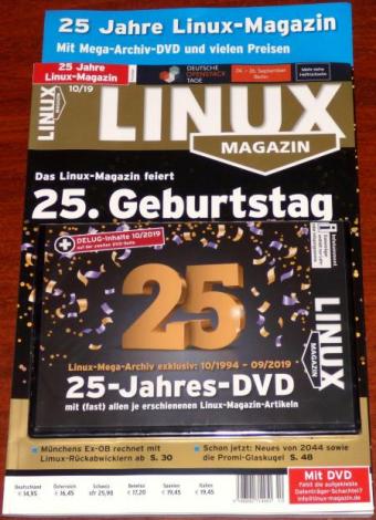 25 Jahre Linux-Magazin mit Mega-Archiv-DVD 2019